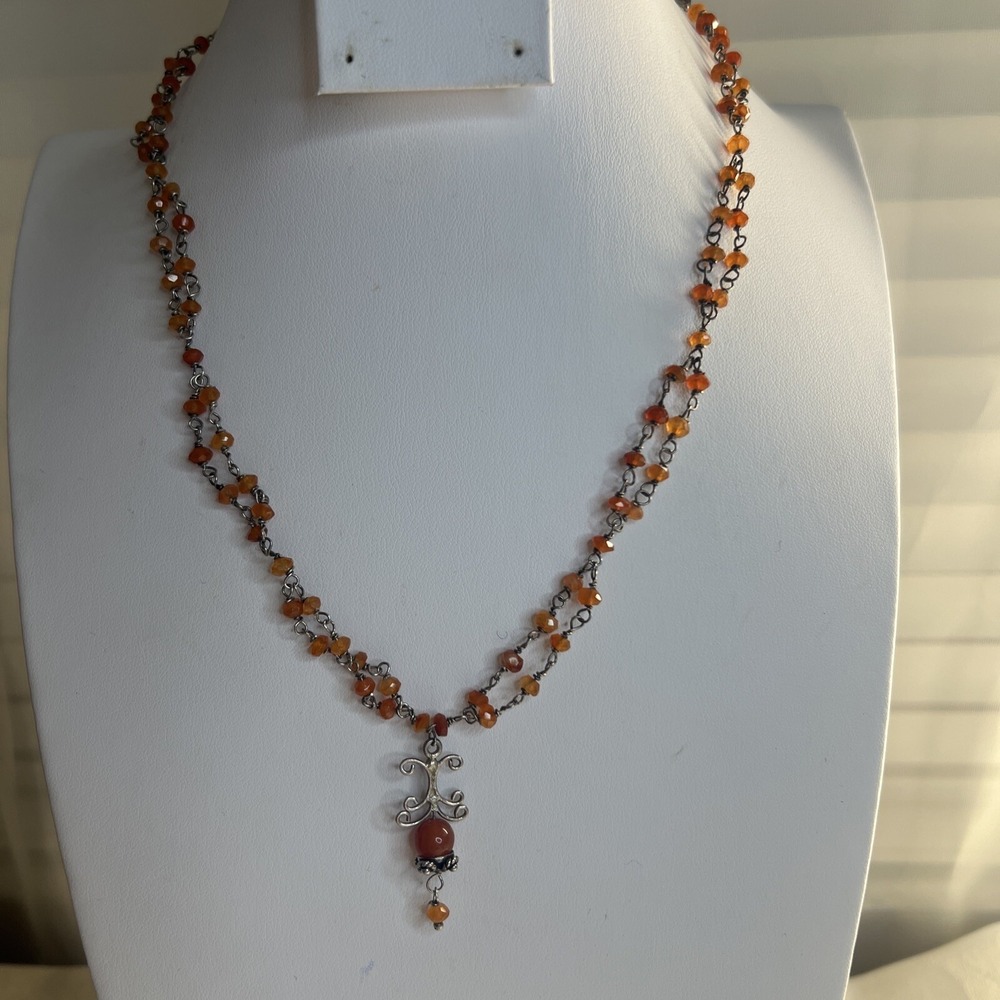 Orange Carnelian‎ Gemstone Handmade Silver Necklace Solid 925 Sterling Jewelry
